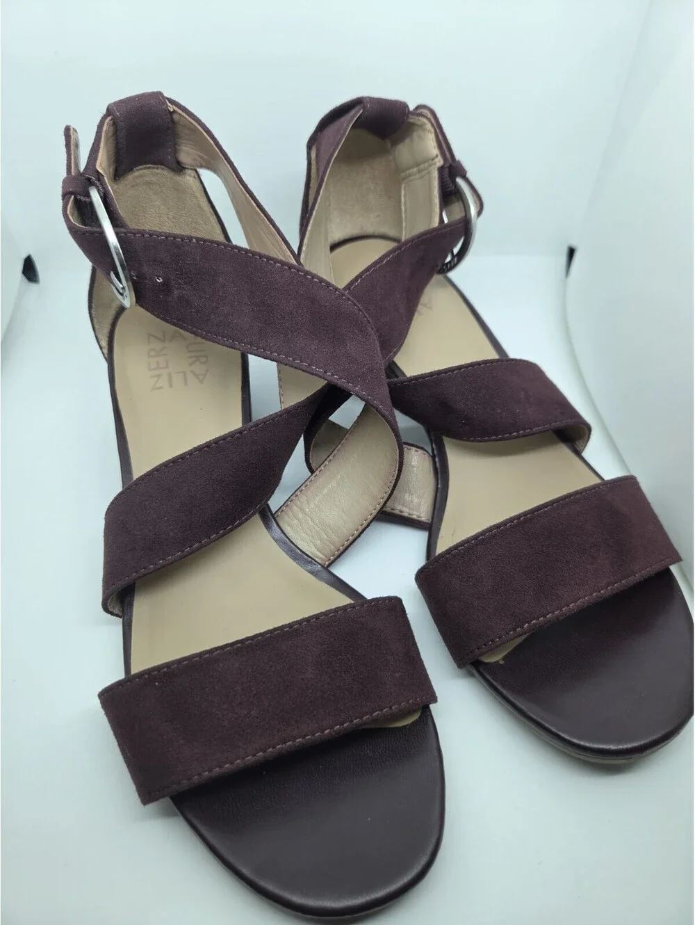 Naturalizer Alex Sandals Women 7M Plum Faux Suede Low Block Heel